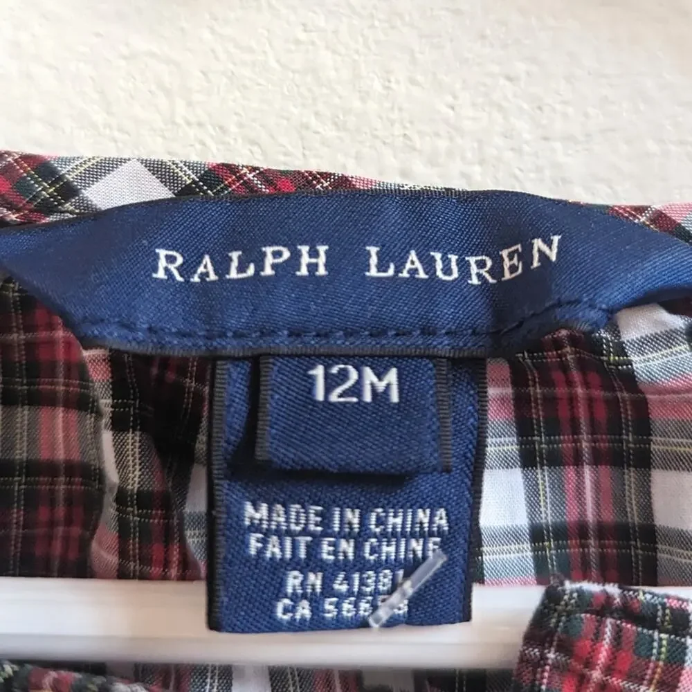 Ralph Lauren Red Tartan Plaid Blouse Shirt Baby Girls 12m Christmas Holidays